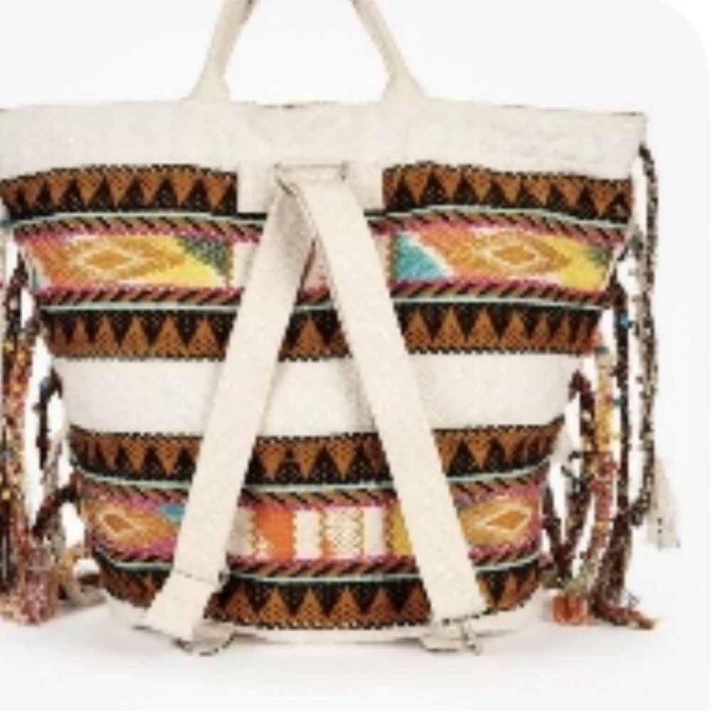 America & Beyond Boho Navajo Woven Multicolor Canvas Tote Backpack Bag - Picture 2 of 12